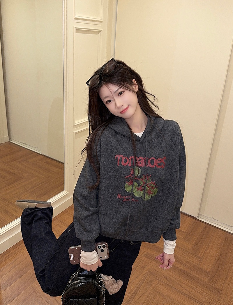 Autumn and winter plus velvet hoodie loose hooded tops