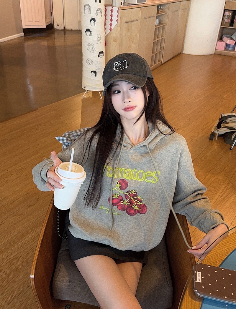 Autumn and winter plus velvet hoodie loose hooded tops