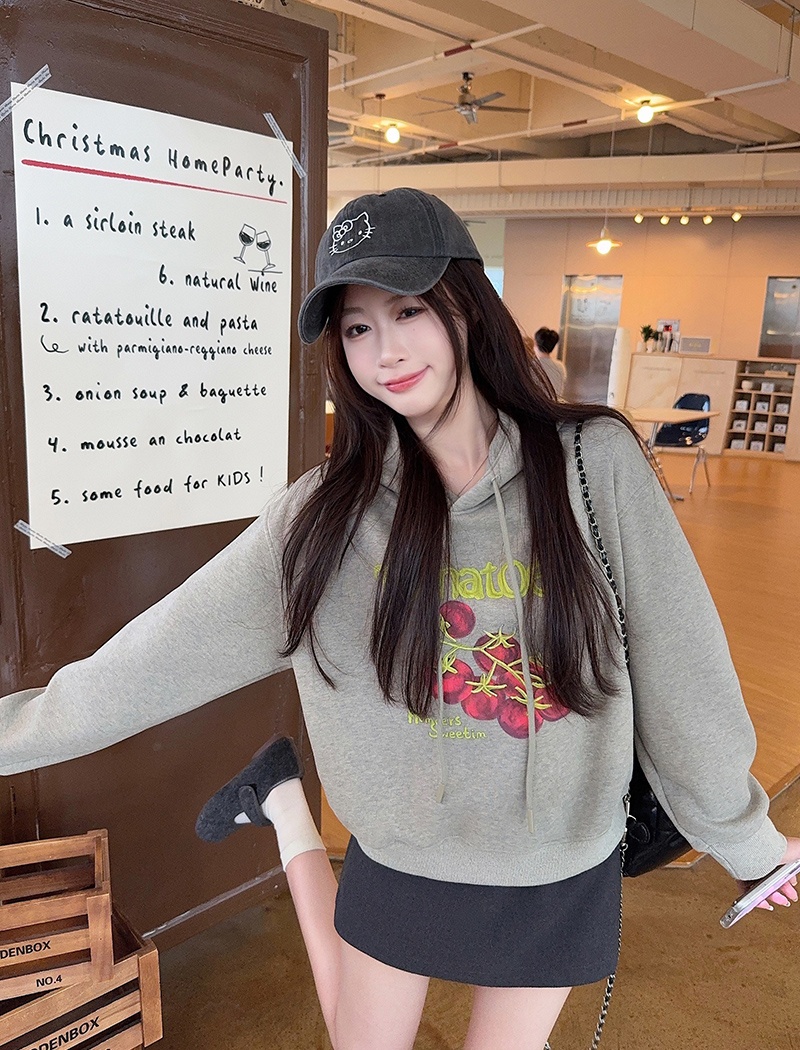 Autumn and winter plus velvet hoodie loose hooded tops