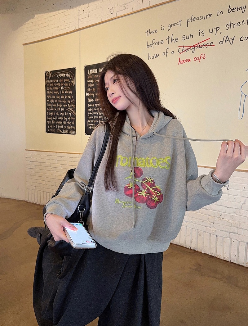 Autumn and winter plus velvet hoodie loose hooded tops