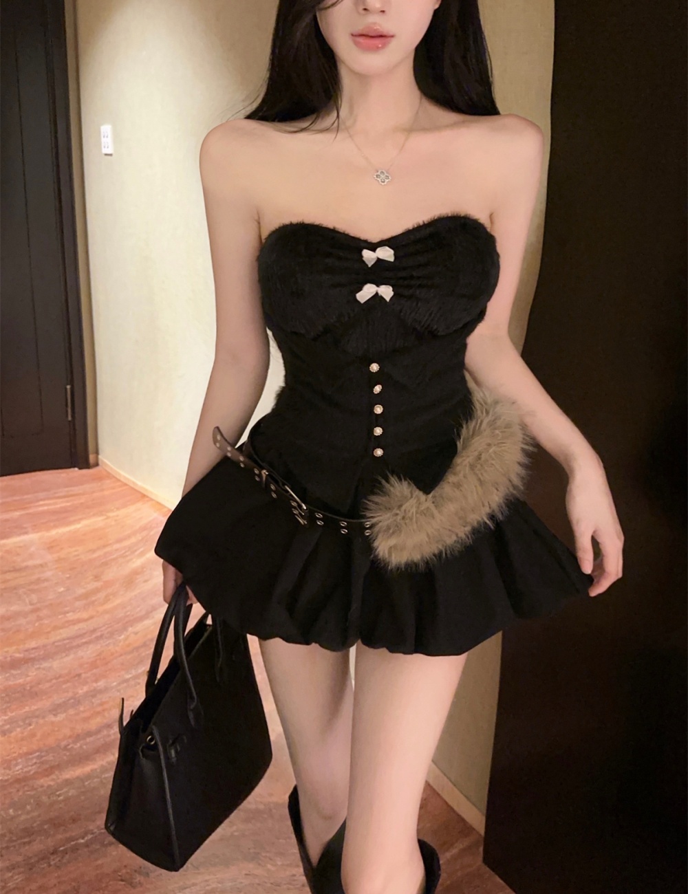 Bow enticement pinched waist wrapped chest tops