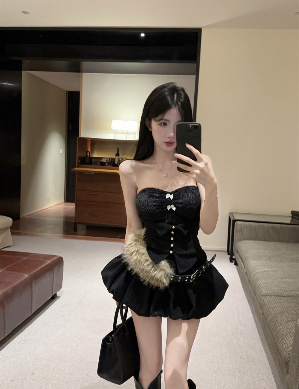 Bow enticement pinched waist wrapped chest tops