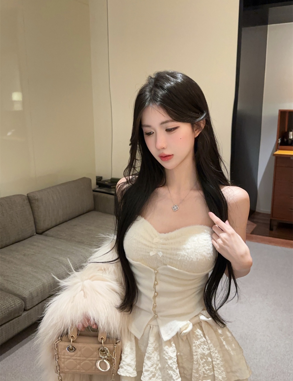 Bow enticement pinched waist wrapped chest tops