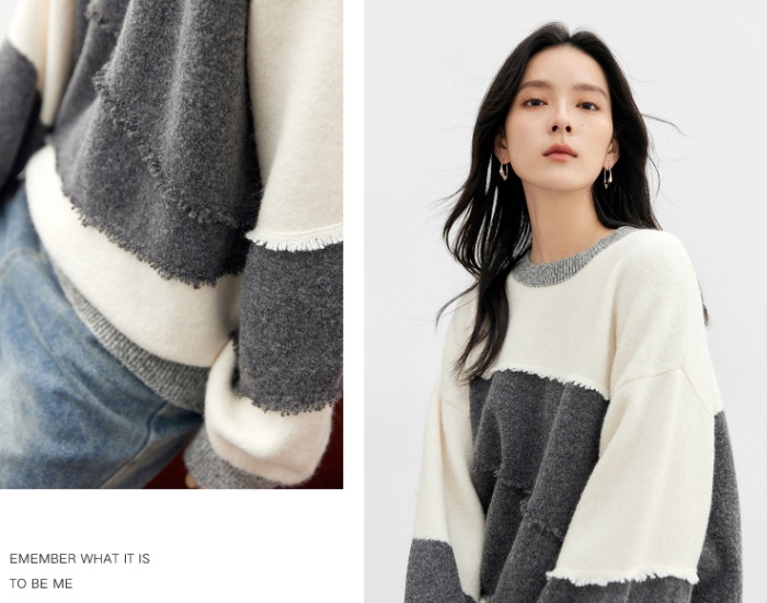 Blending round neck winter splice sweater for women