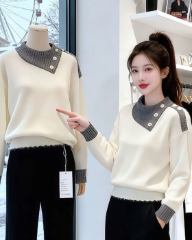 All-match light lapel tops France style Casual sweater