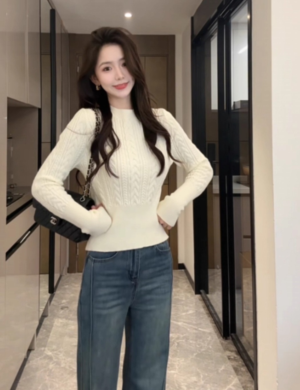 Pinched waist high waist sweater inside the ride tops