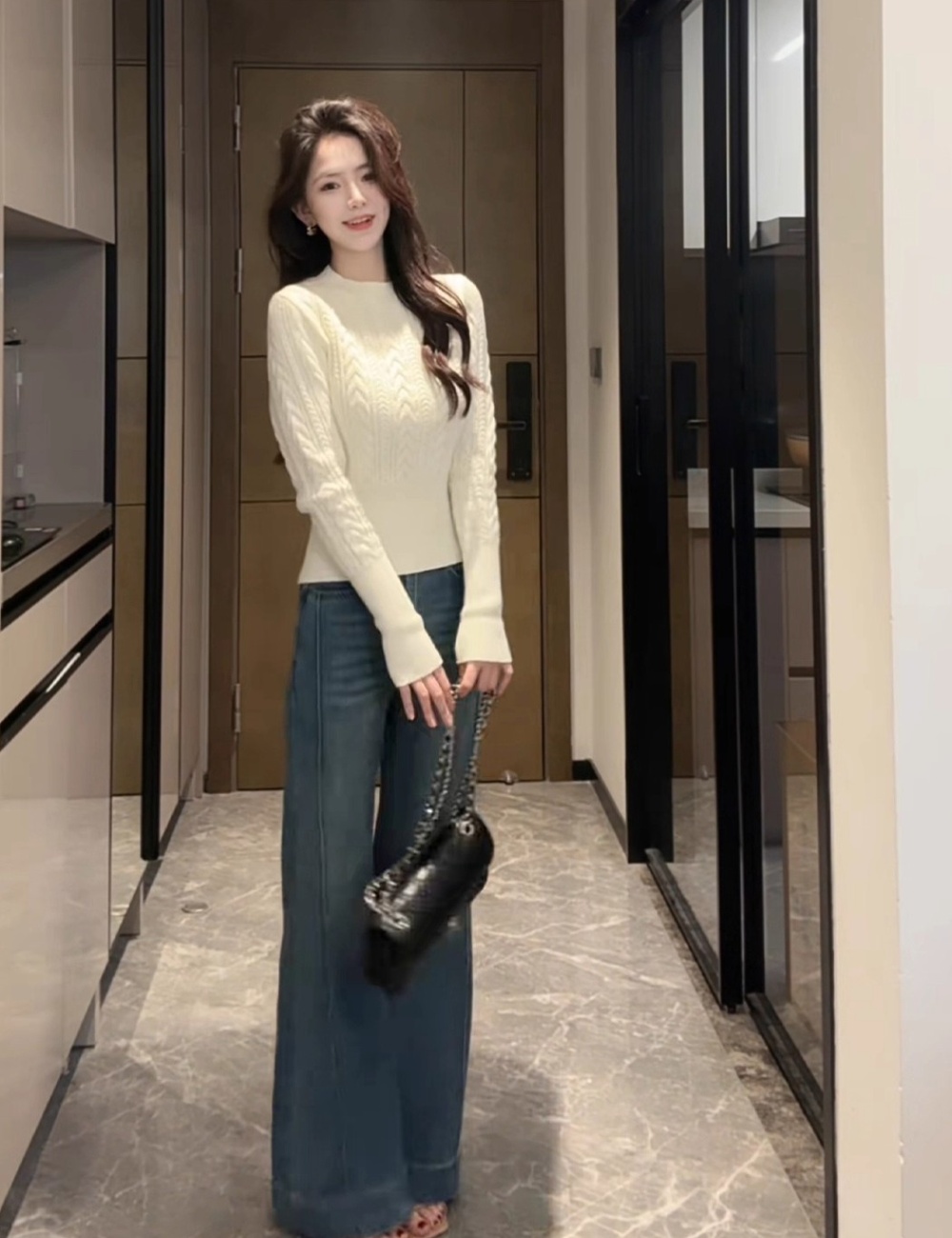 Pinched waist high waist sweater inside the ride tops