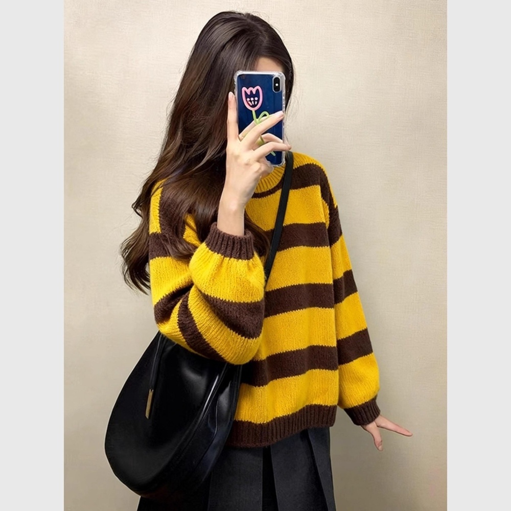 Mixed colors tops Korean style sweater for women