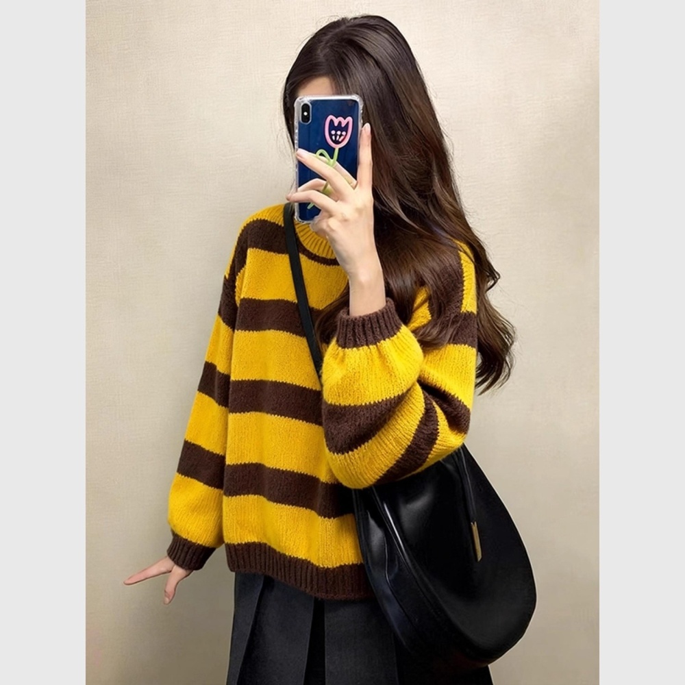 Mixed colors tops Korean style sweater for women