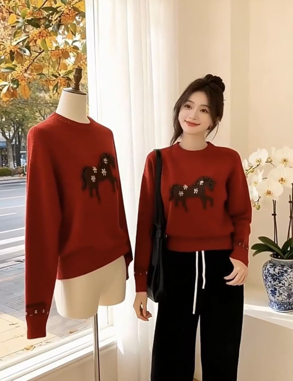 Korean style winter red sweater