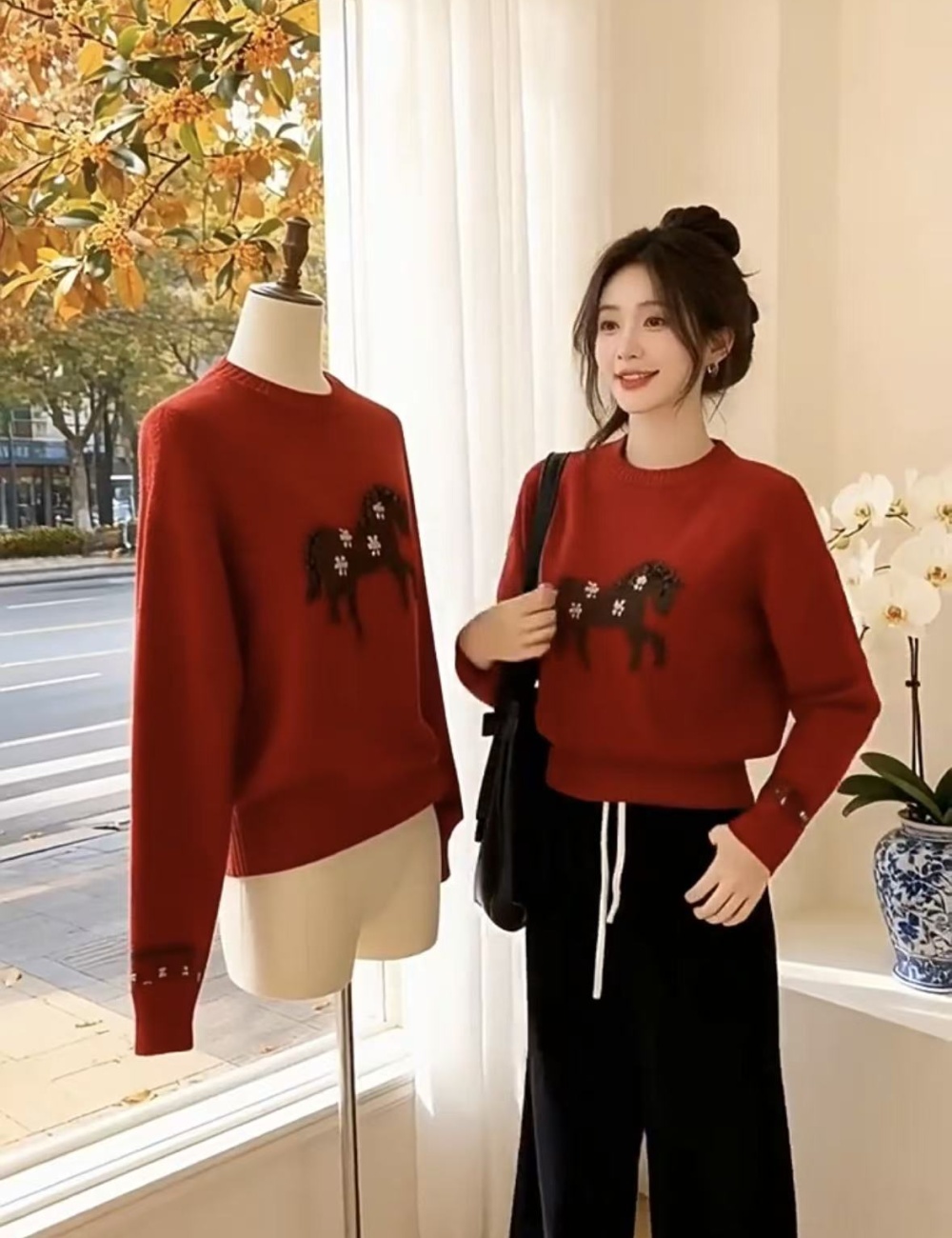 Korean style winter red sweater