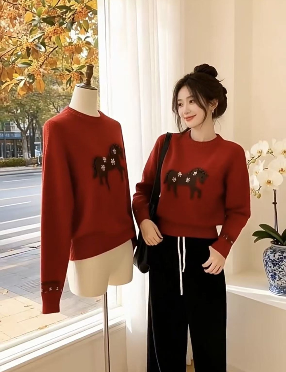 Korean style winter red sweater