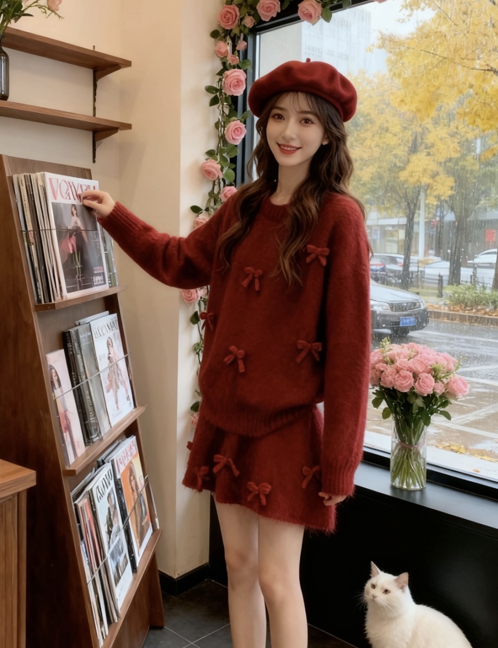 Loose lazy skirt winter sweater 2pcs set for women