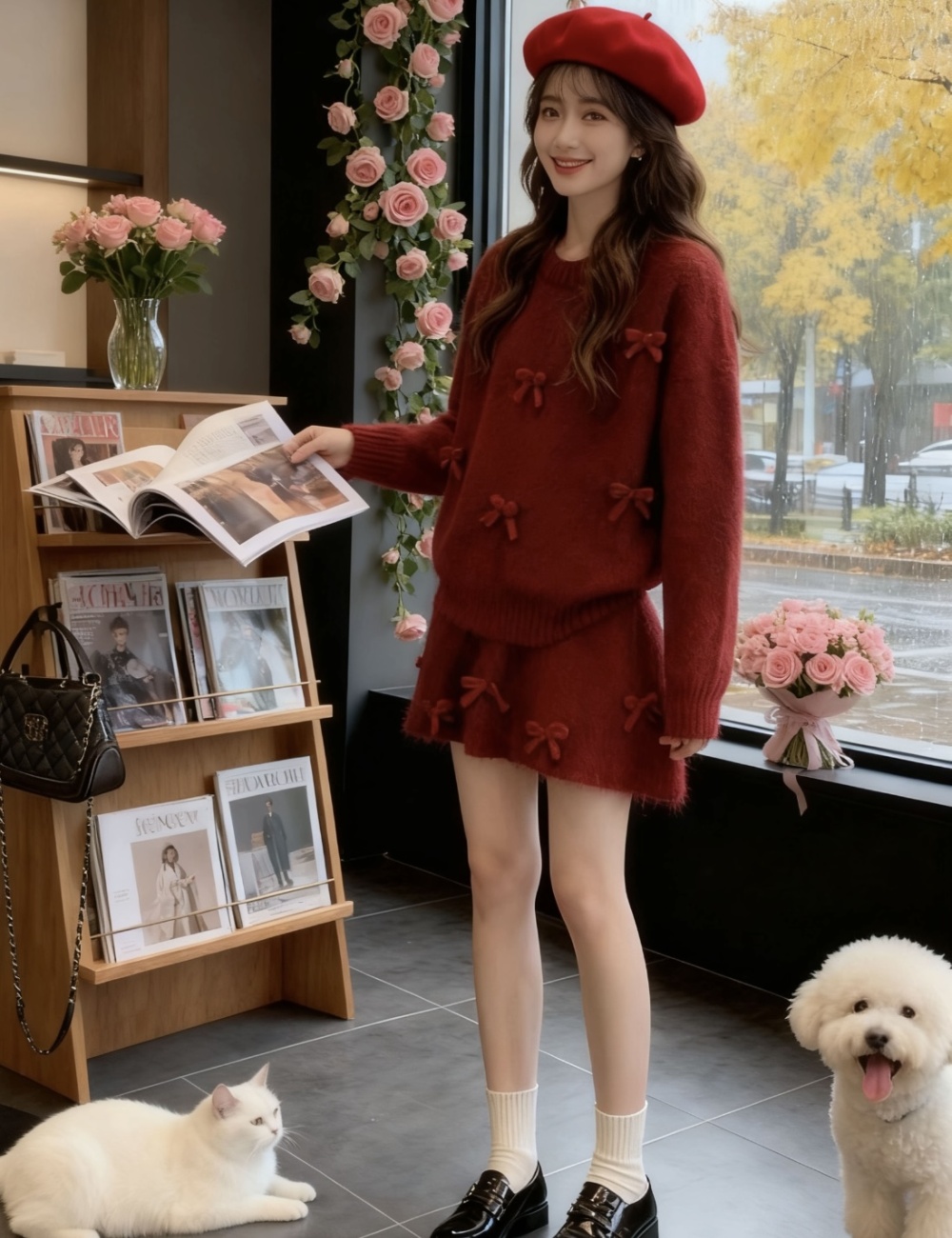 Loose lazy skirt winter sweater 2pcs set for women