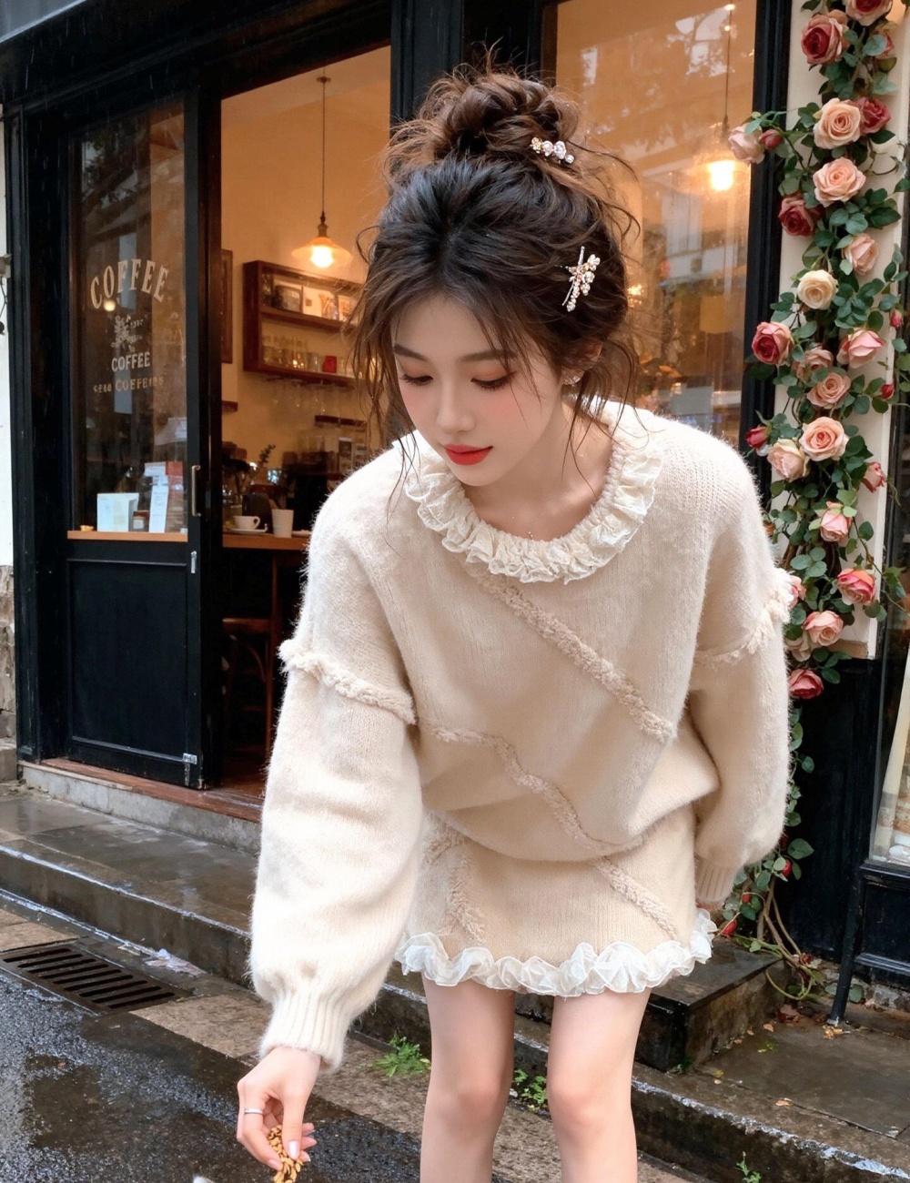 Wood ear tops short skirt 2pcs set