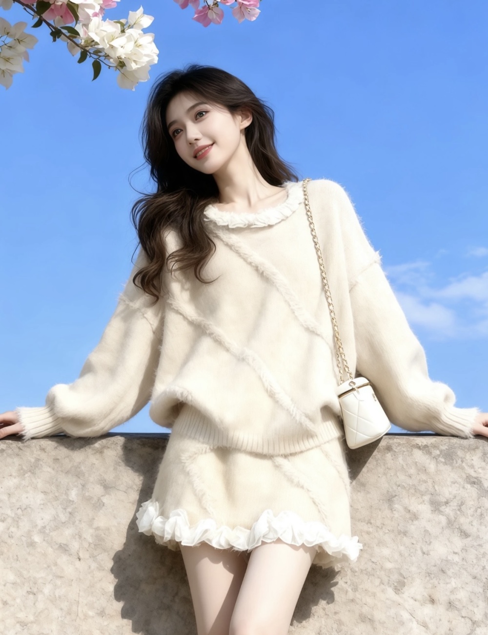 Wood ear tops short skirt 2pcs set