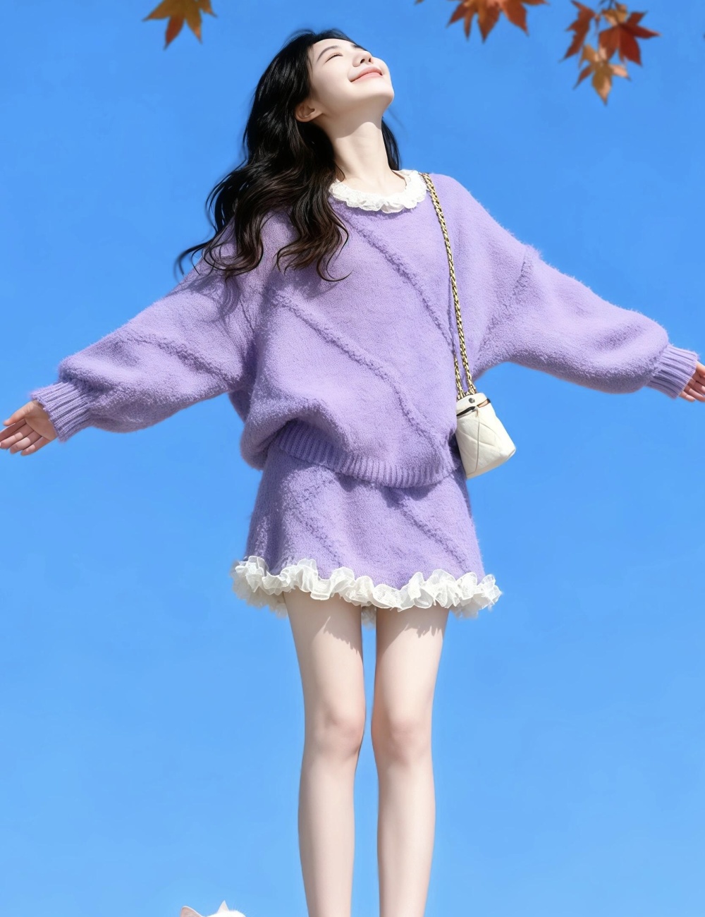 Wood ear tops short skirt 2pcs set