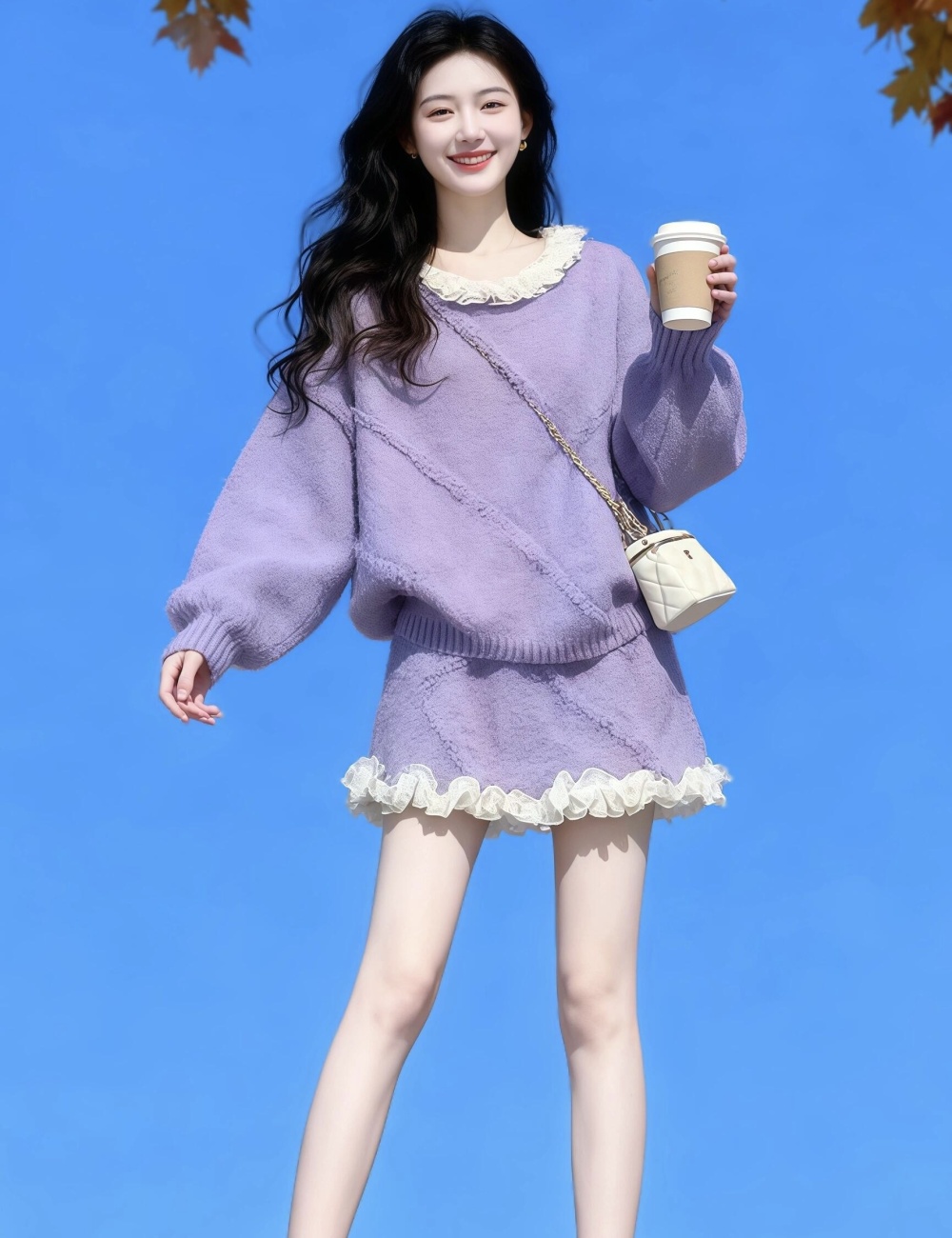 Wood ear tops short skirt 2pcs set