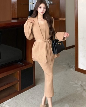 Wrapped chest sweater long skirt 3pcs set for women