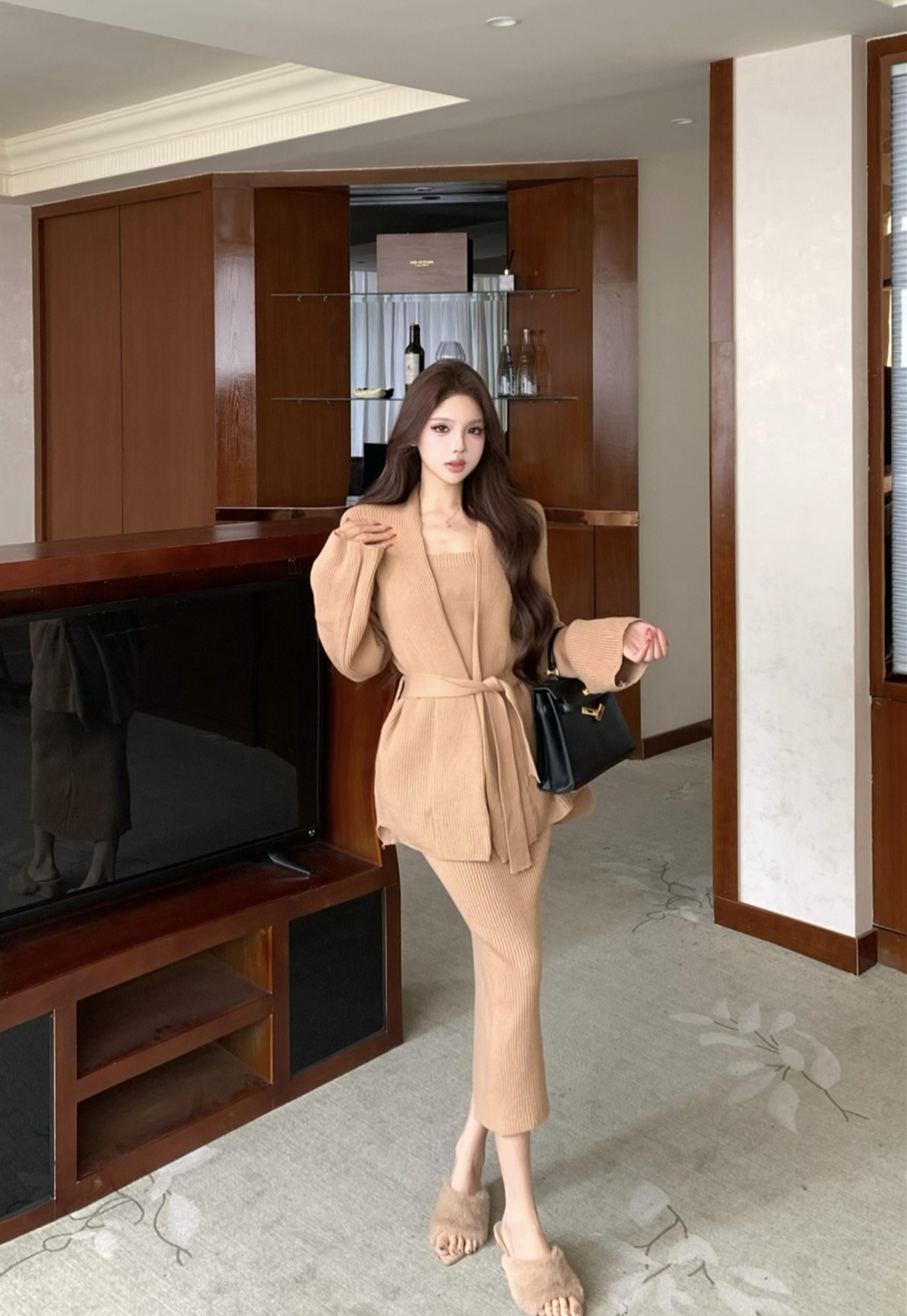 Wrapped chest sweater long skirt 3pcs set for women