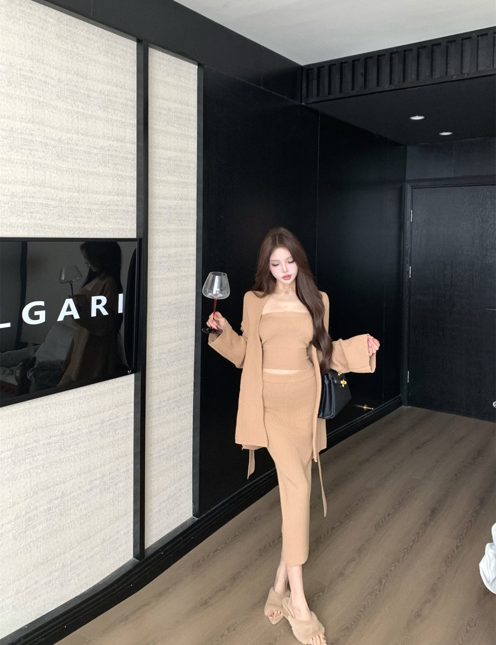 Wrapped chest sweater long skirt 3pcs set for women