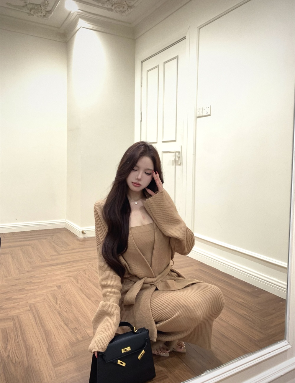 Wrapped chest sweater long skirt 3pcs set for women