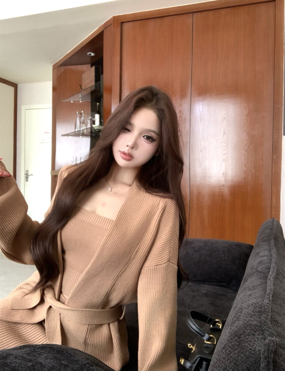 Wrapped chest sweater long skirt 3pcs set for women