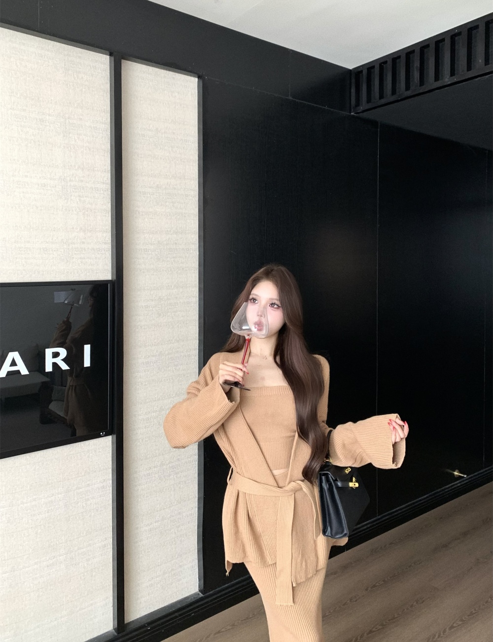 Wrapped chest sweater long skirt 3pcs set for women