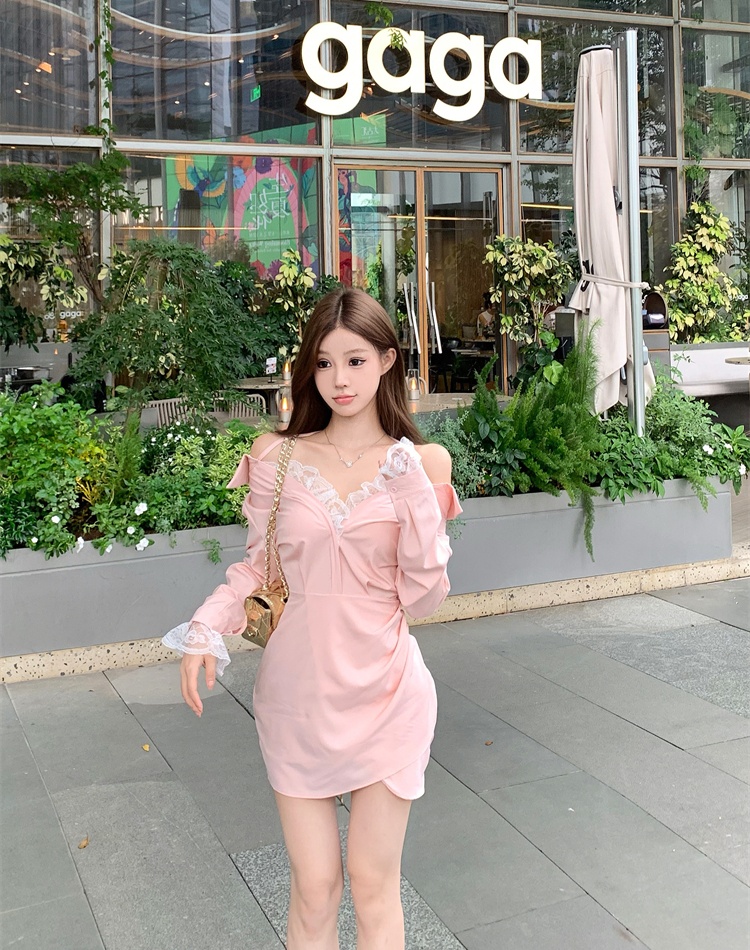 Splice long sleeve dress lace enticement shirt for women