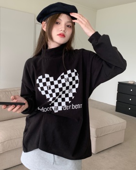 Chessboard plus velvet loose high collar thick heart tops