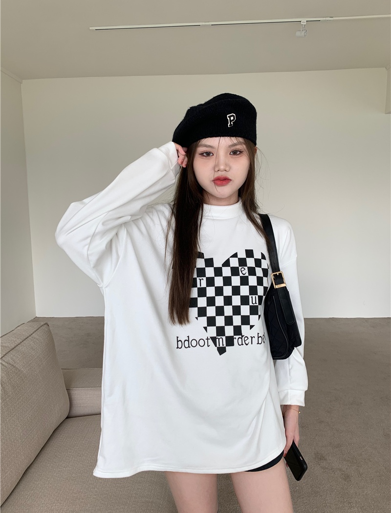 Chessboard plus velvet loose high collar thick heart tops