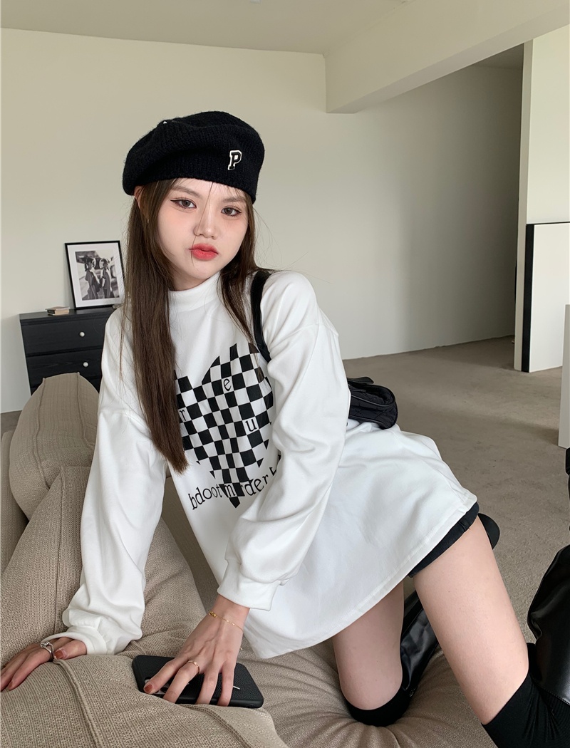 Chessboard plus velvet loose high collar thick heart tops