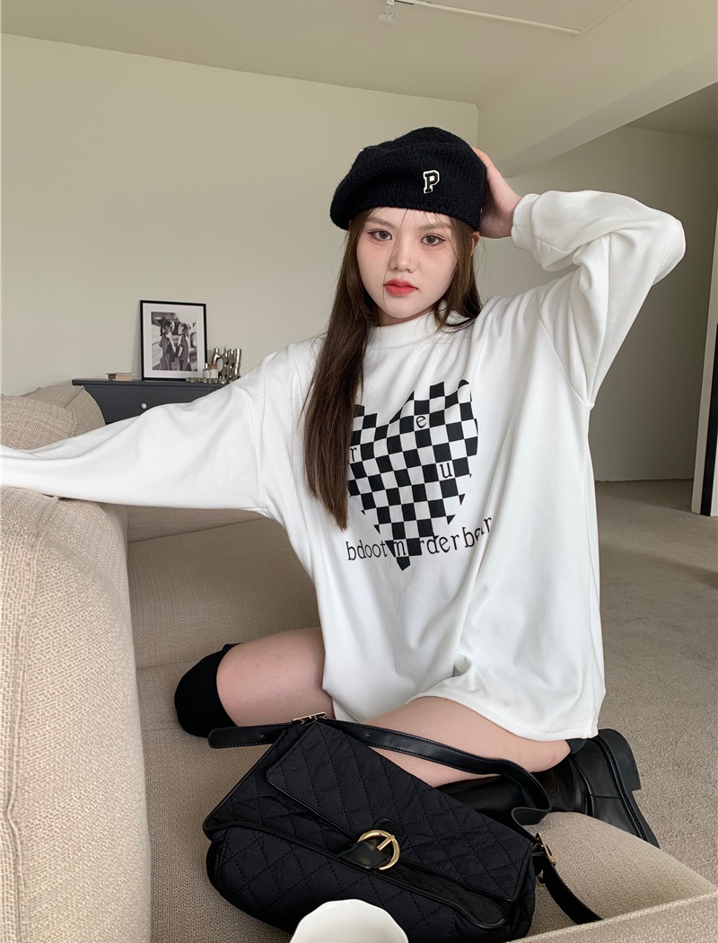 Chessboard plus velvet loose high collar thick heart tops