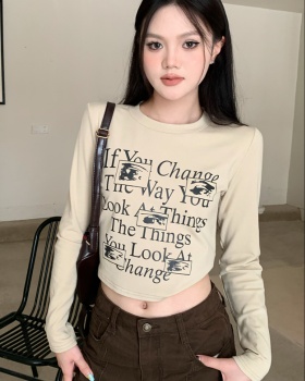 Bottoming retro letters thick short printing T-shirt