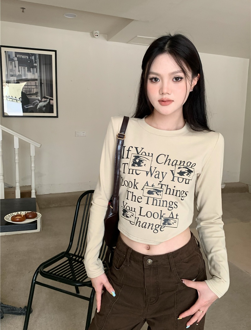 Bottoming retro letters thick short printing T-shirt