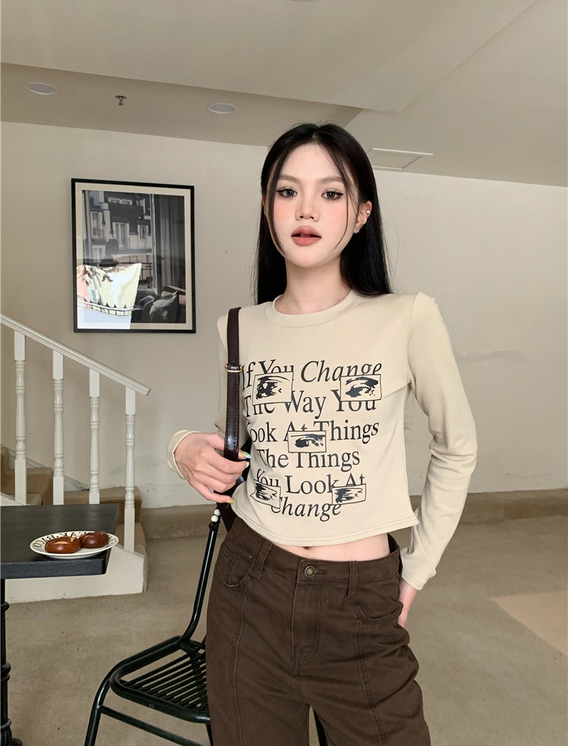 Bottoming retro letters thick short printing T-shirt