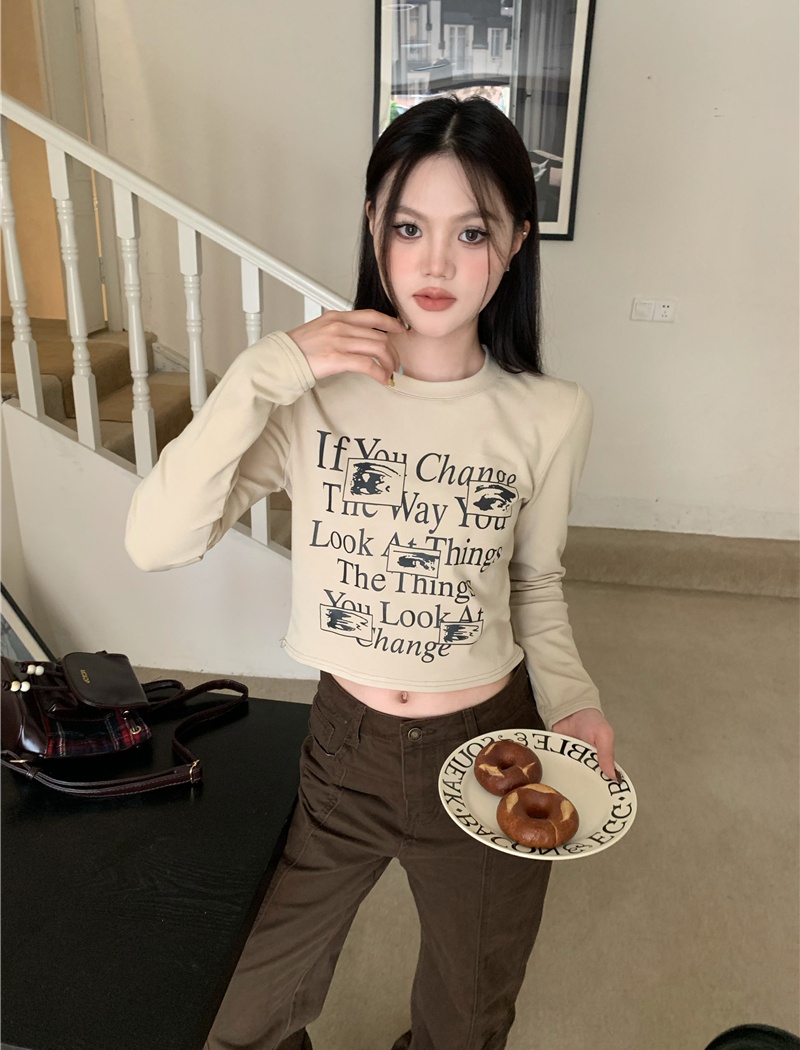 Bottoming retro letters thick short printing T-shirt