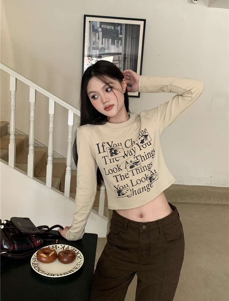 Bottoming retro letters thick short printing T-shirt