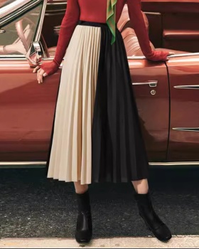 Pleated mixed colors European style chiffon skirt