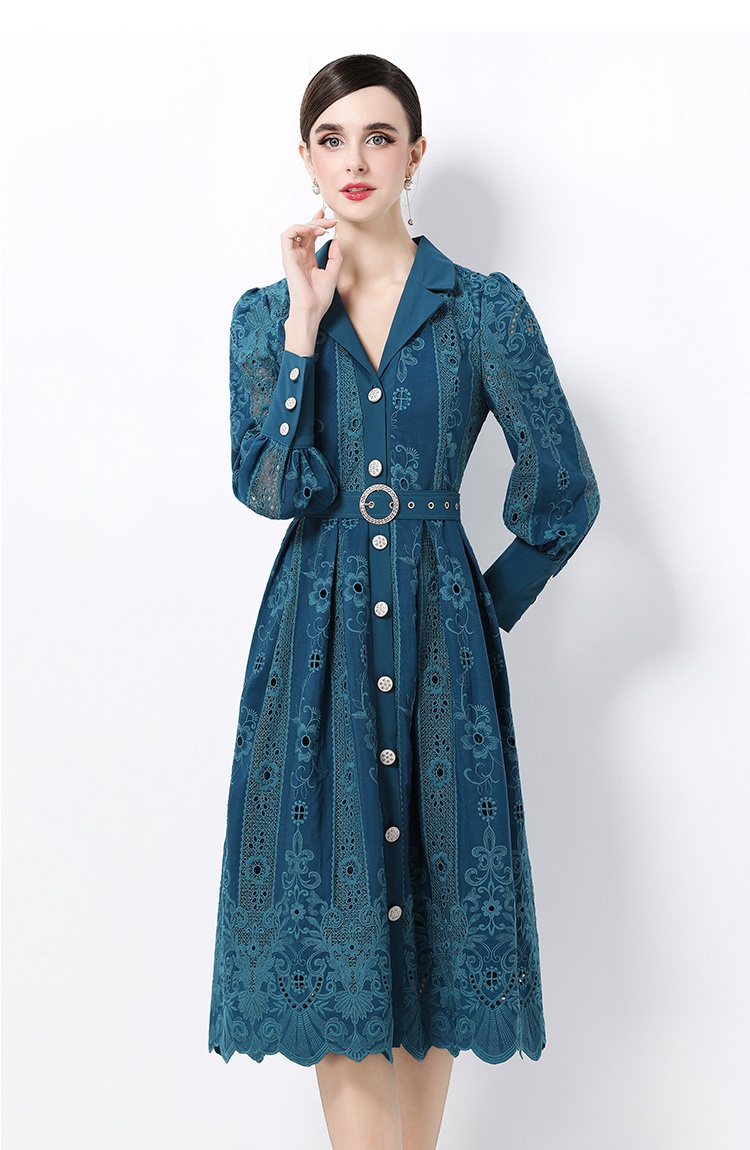 Lapel pinched waist temperament elegant France style dress