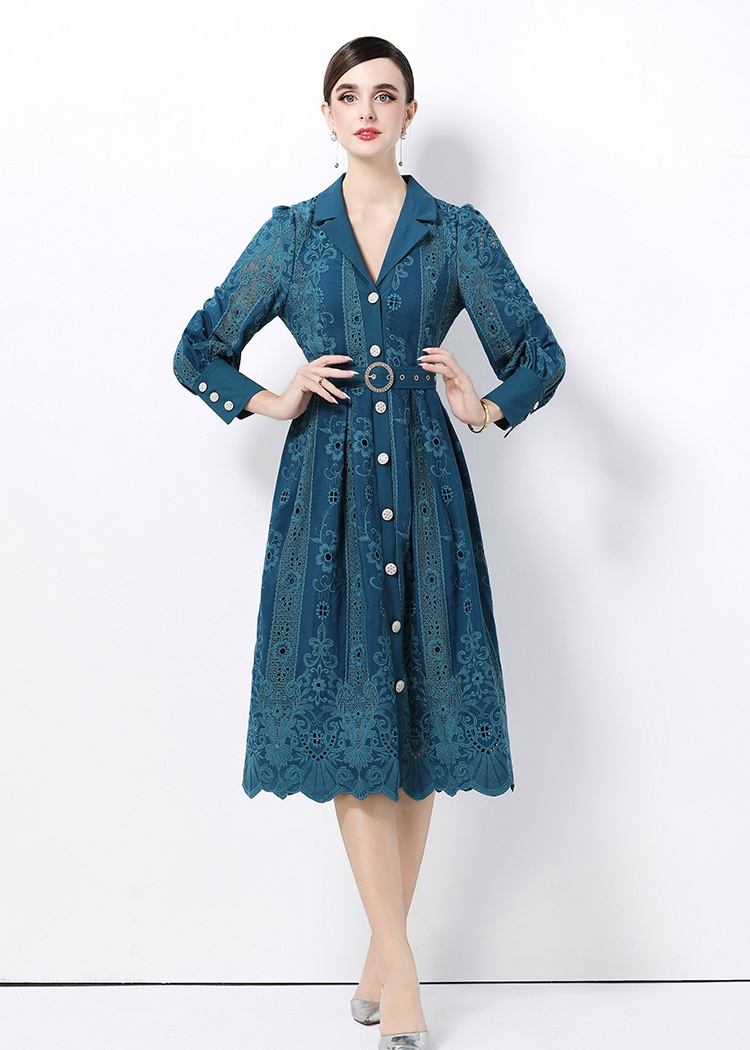 Lapel pinched waist temperament elegant France style dress