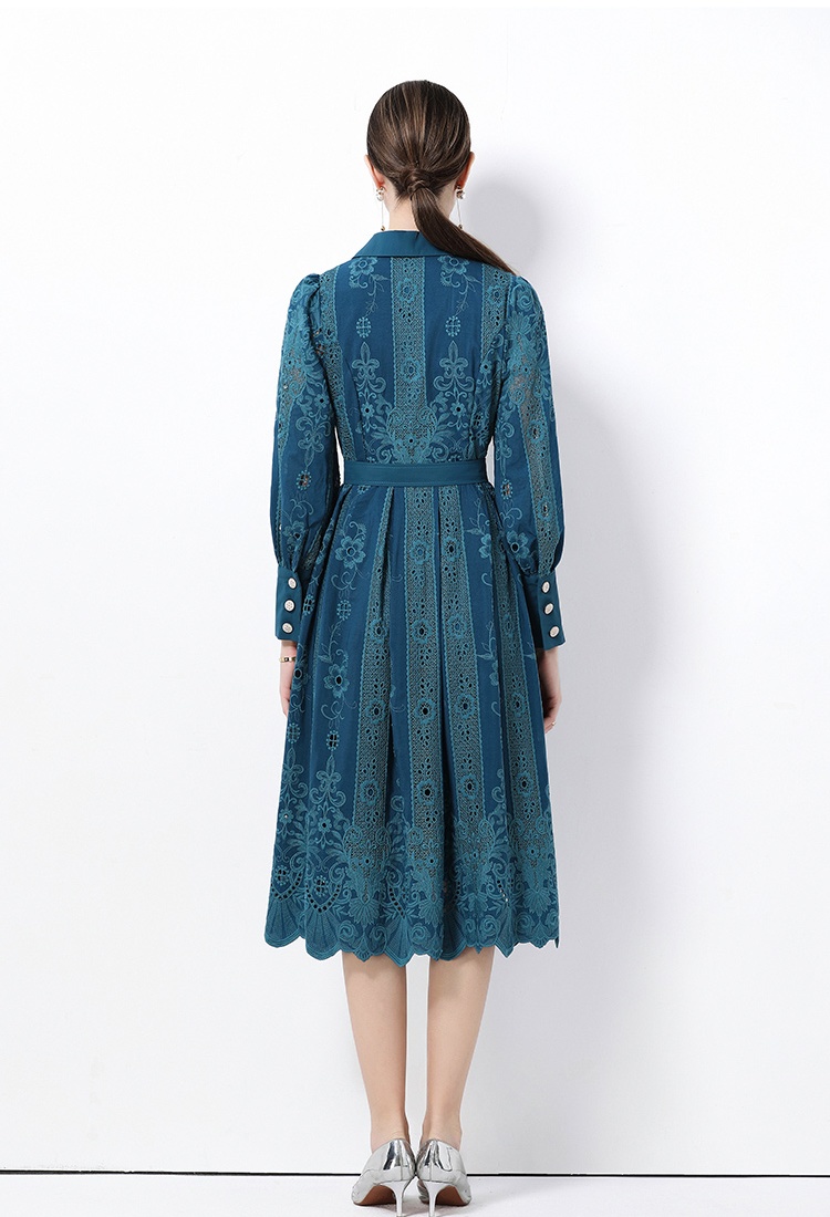 Lapel pinched waist temperament elegant France style dress