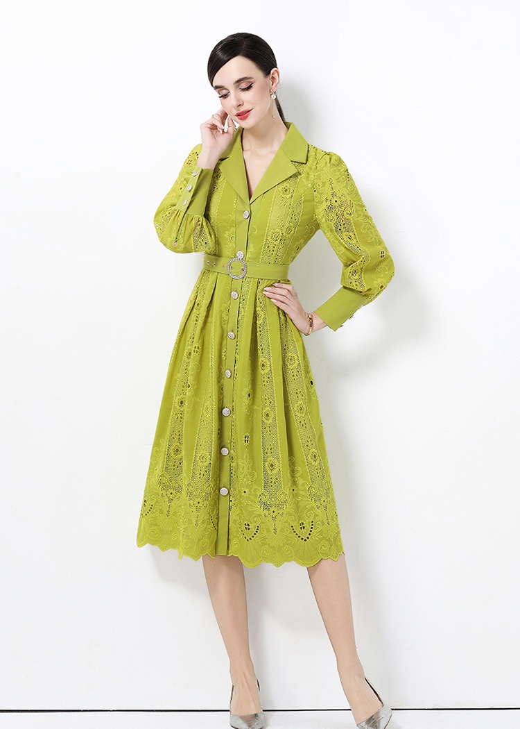 Lapel pinched waist temperament elegant France style dress