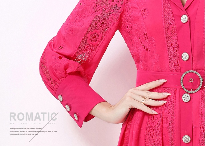 Lapel pinched waist temperament elegant France style dress