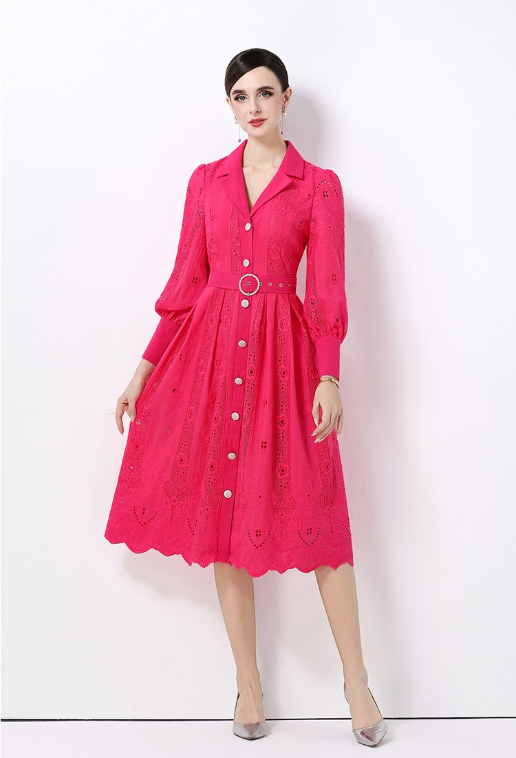 Lapel pinched waist temperament elegant France style dress