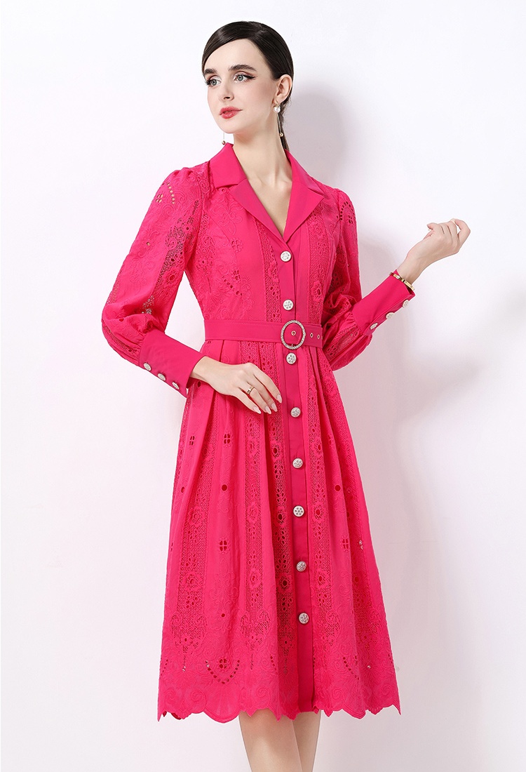 Lapel pinched waist temperament elegant France style dress