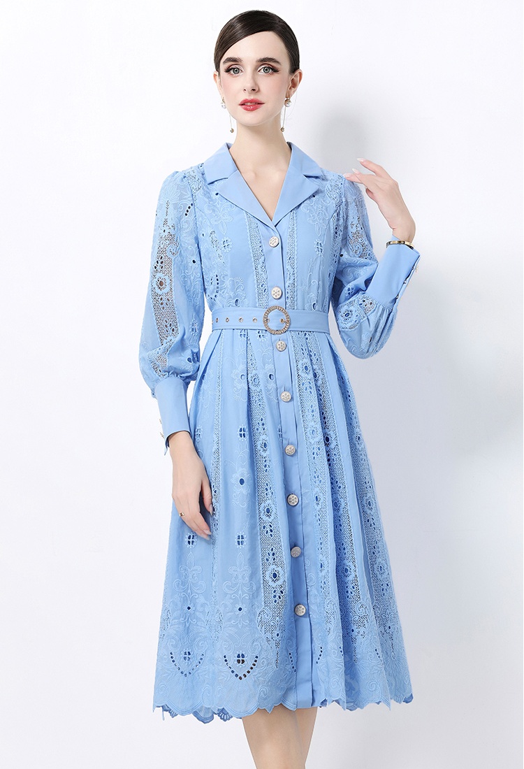 Lapel pinched waist temperament elegant France style dress