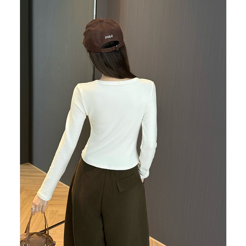 Slim Korean style temperament V-neck T-shirt for women