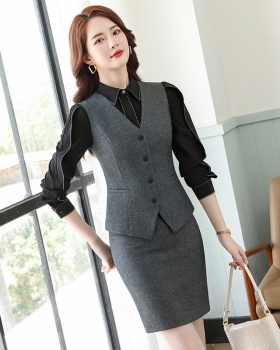 V-neck slim waistcoat overalls skirt 2pcs set for women