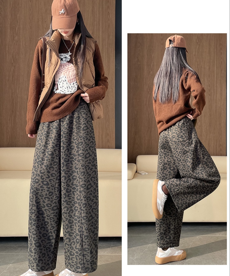 High waist leopard bloomers slim pants for women